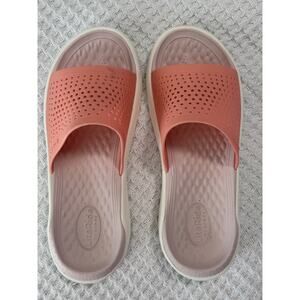 Crocs Literide Slide Sandals Unisex Mens 7 Womens 9 Peach Slip On Shoes Comfort